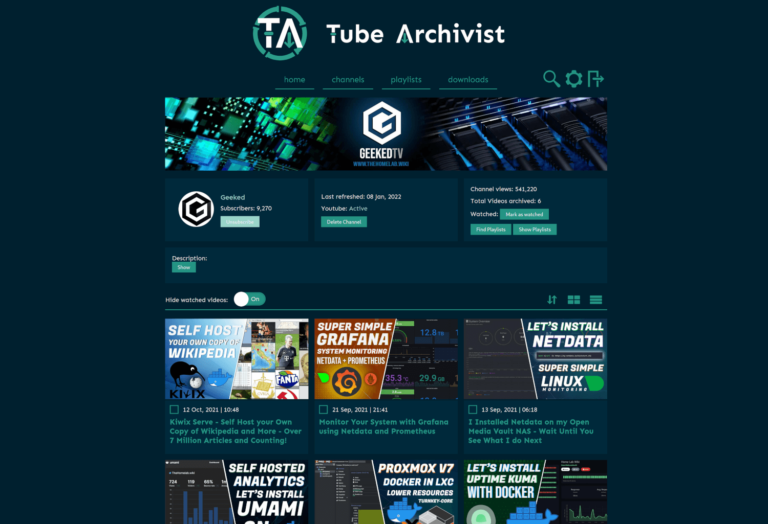 Tube Archivist Single Channel single channel screenshot