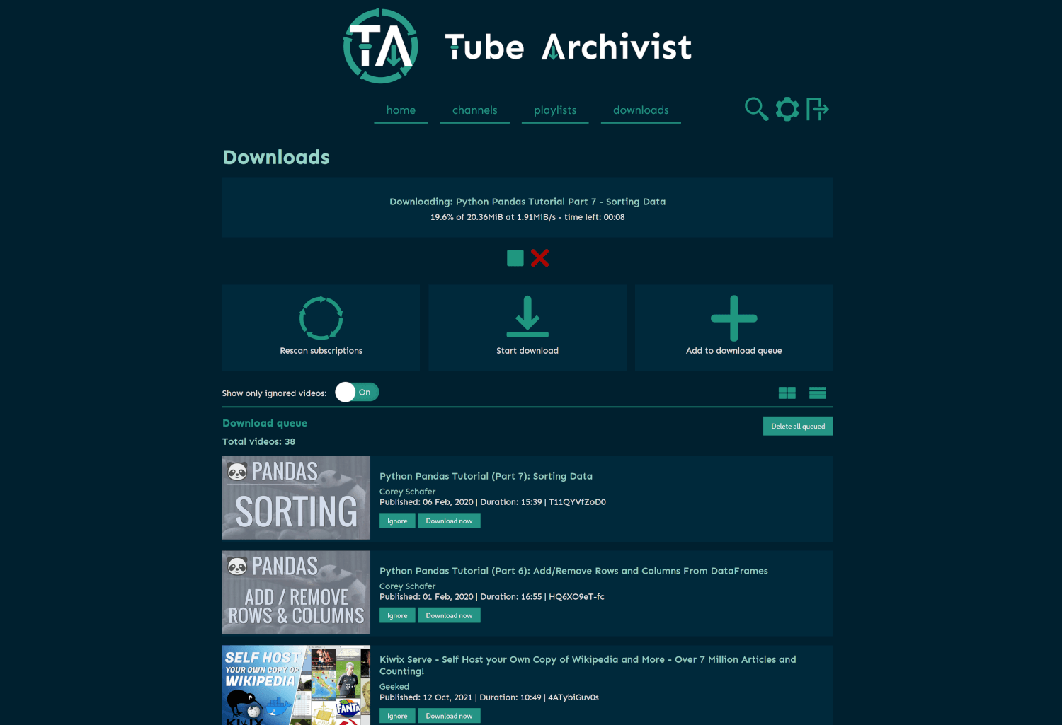 Tube Archivist Video Page video page screenshot