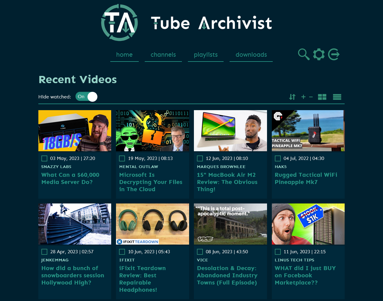 Tube Archivist Home home screenshot