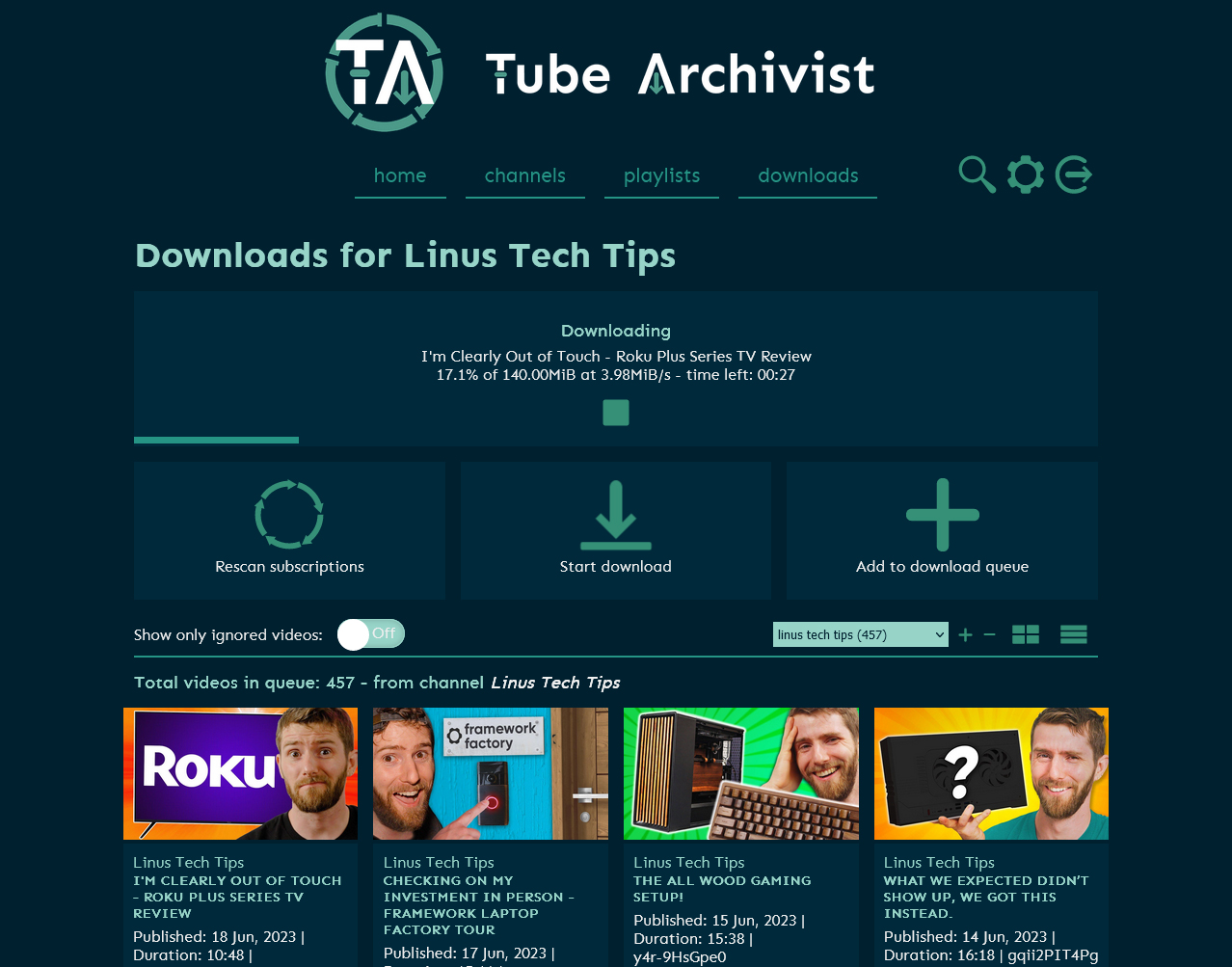 Tube Archivist Video Page video page screenshot