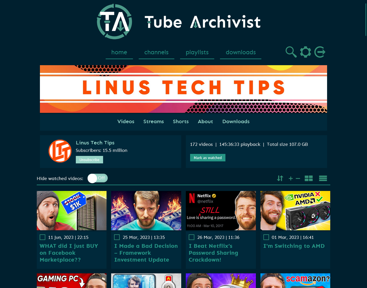 Tube Archivist Single Channel single channel screenshot