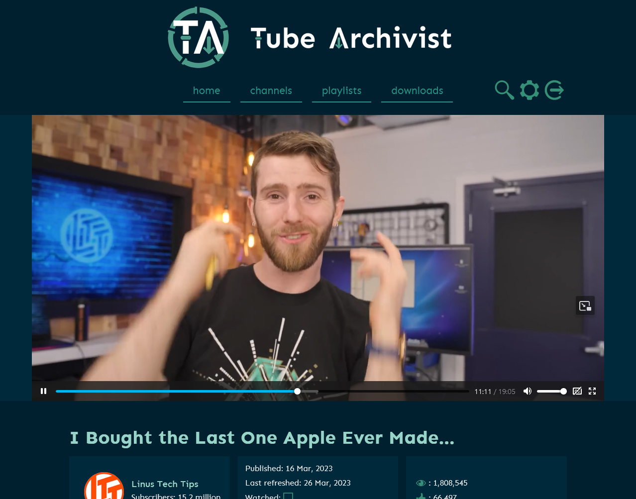 Tube Archivist Video Page video page screenshot